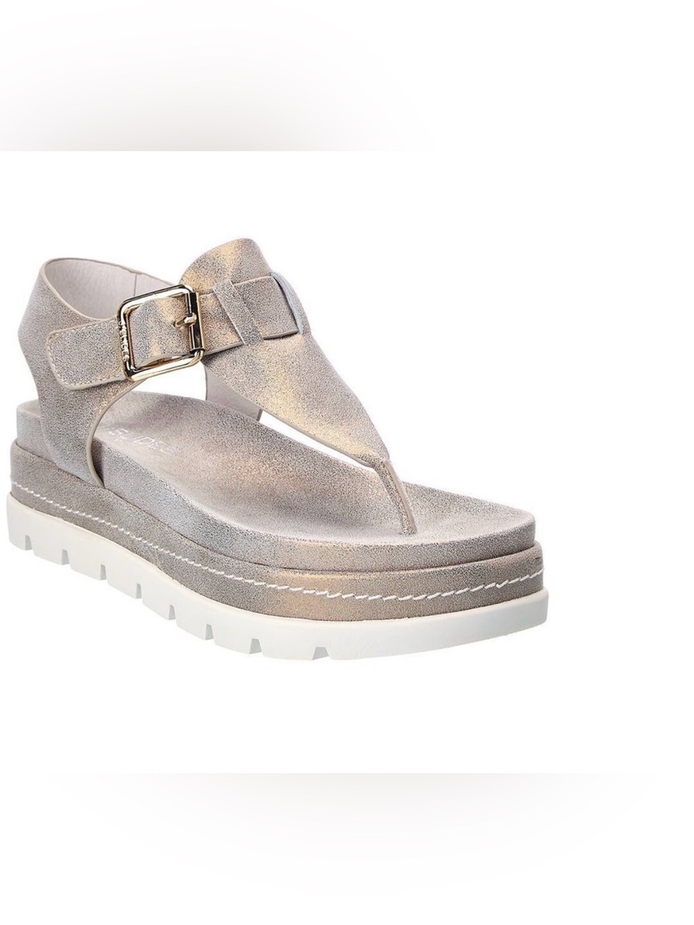 J/SLIDES Becky Metallic Slide Sandal with Gold Buckle 10